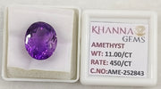11.00/CT Natural Amethyst Gemstone with Govt. Lab Certificate